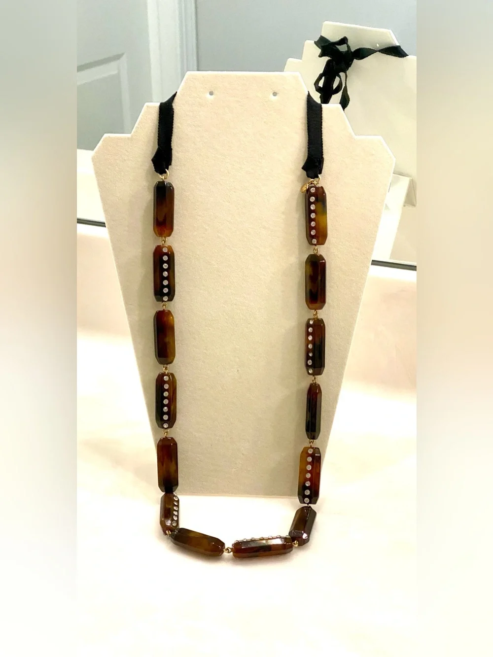 J. Crew Tortoiseshell Resin Link Necklace with Crystal Accents